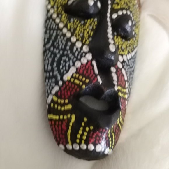 Wooden Tribal Ethnic Mask. Dot Painted. Colorful Nursery Art Home Decor - Picture 2 of 6